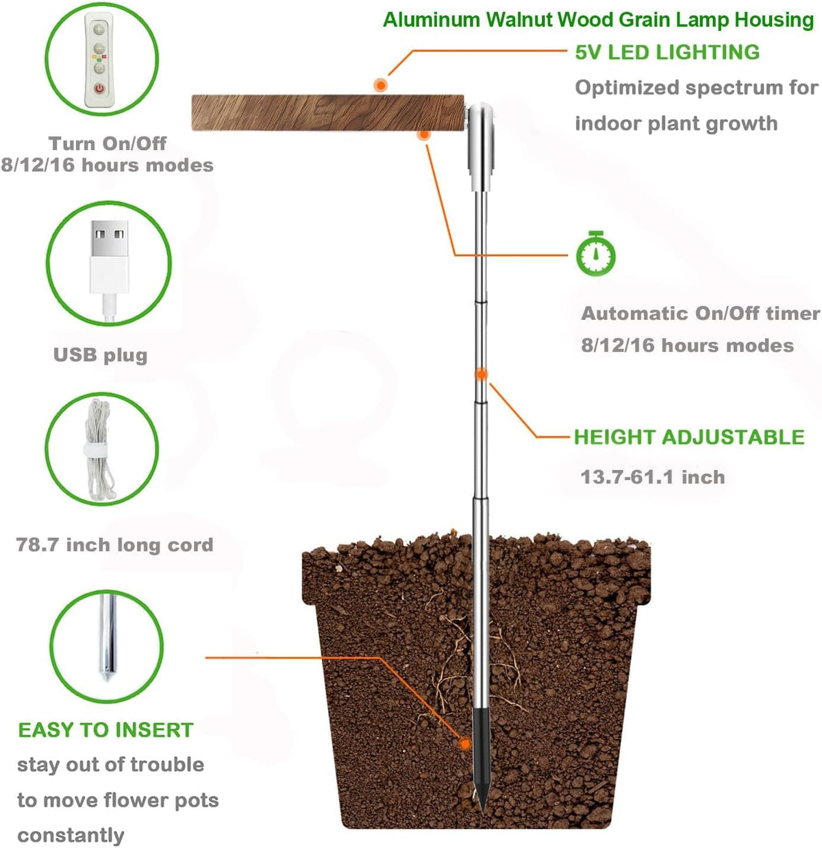 Yadoker 13ft cord enables flexible placement for hanging or large pots