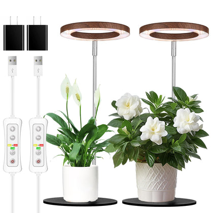 Yadoker 144 LEDs grow light with walnut wood grain housing for compact indoor gardening