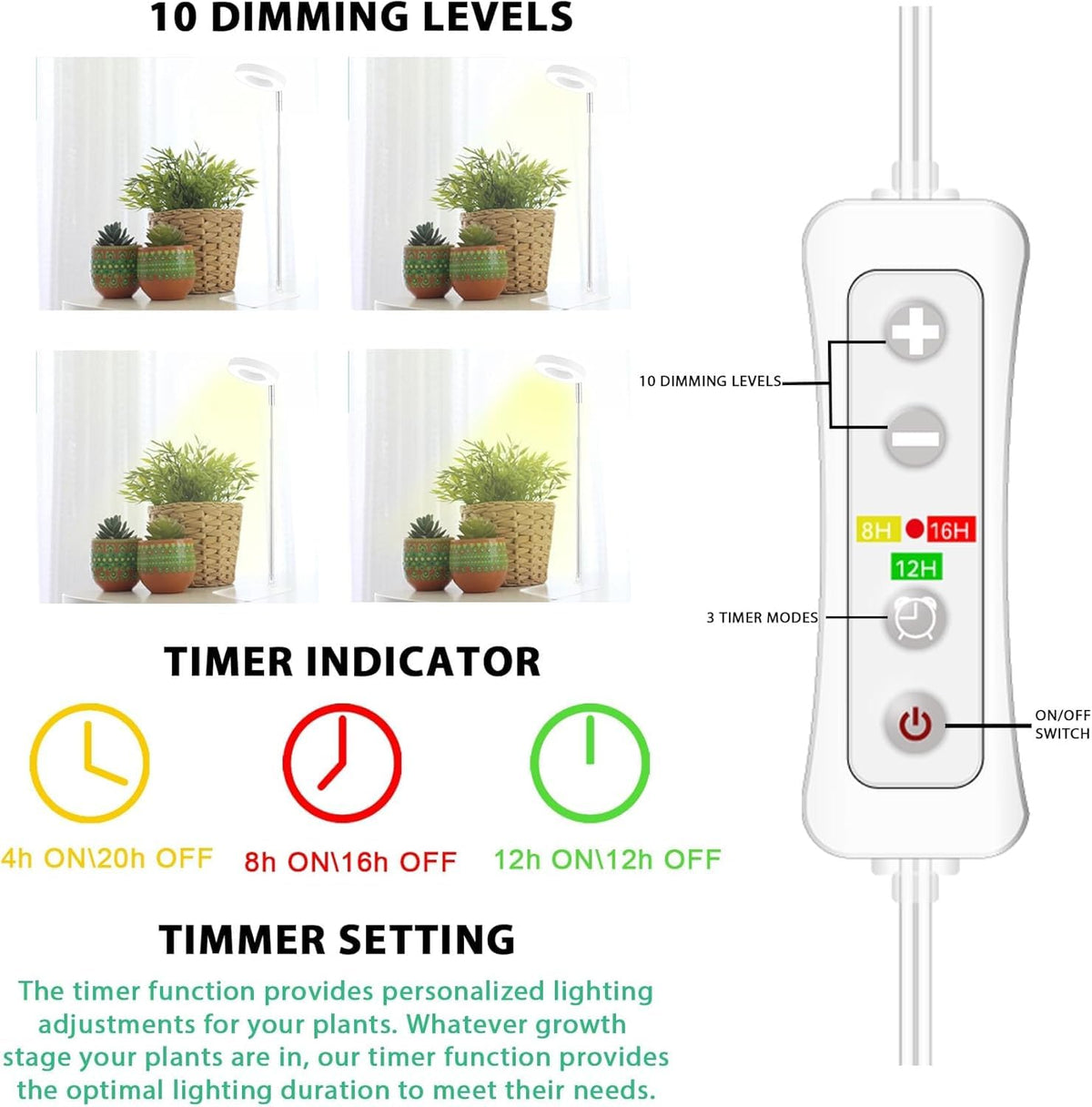 Yadoker grow light with auto timer for 8/12/16 hour cycles