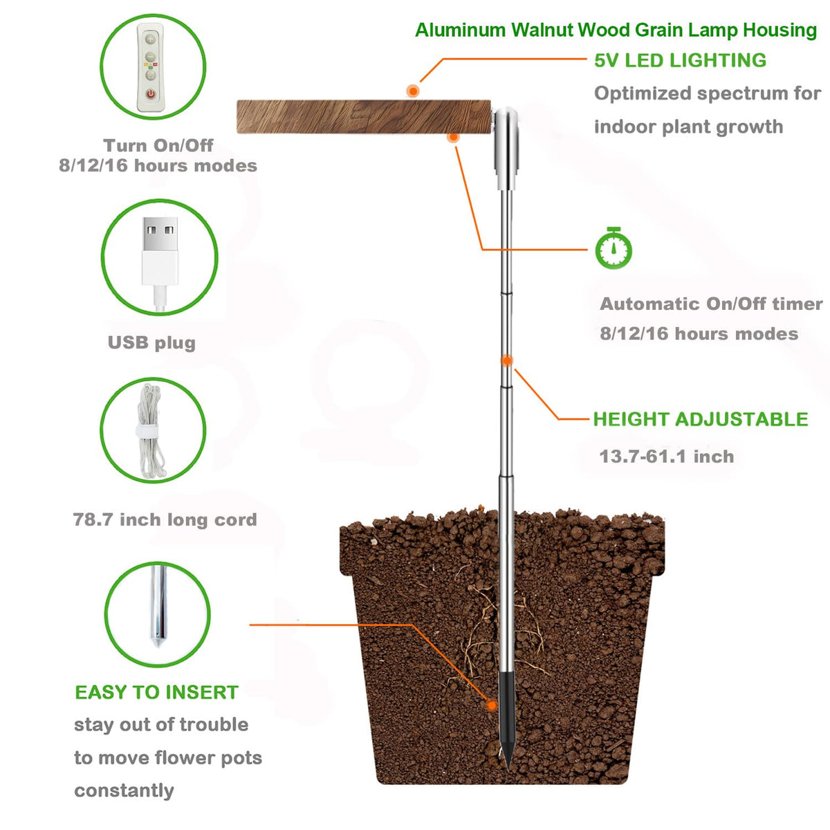 Yadoker grow light featuring auto timer for effortless daily lighting cycles.