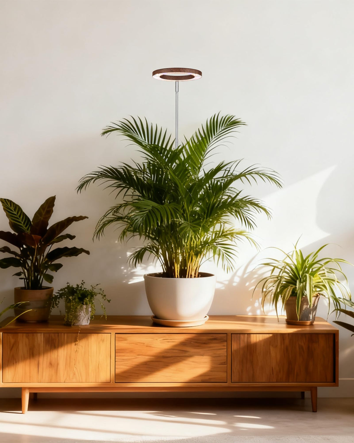 Yadoker grow light in walnut wood-grain aluminum design for stylish durability.
