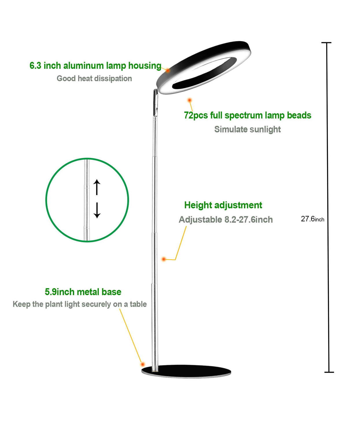 Yadoker height-adjustable pole enabling flexible light positioning.