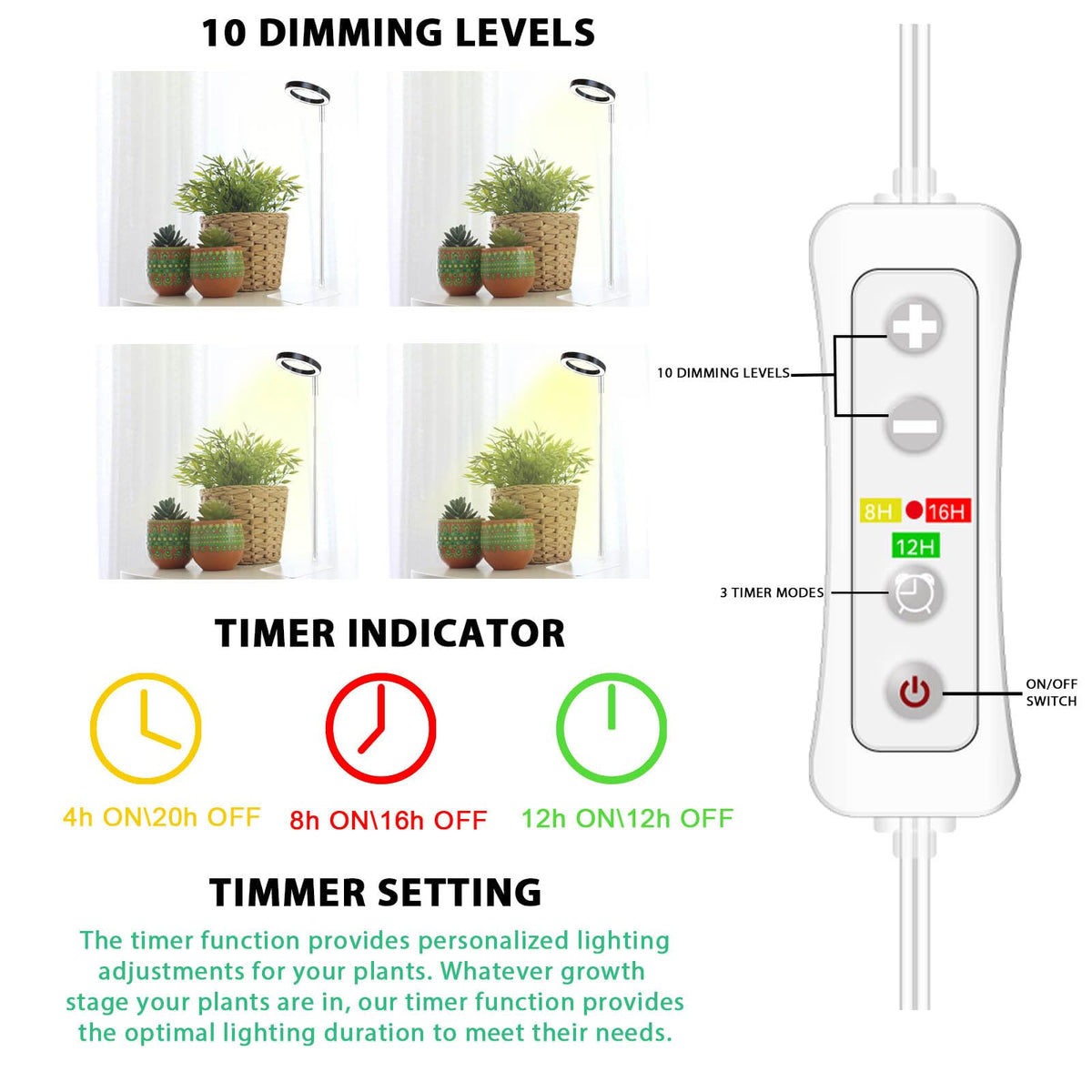 Yadoker Grow Light timer modes simplify daily light cycles for convenience