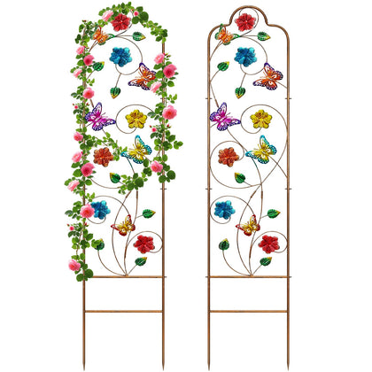 YADOOLIFE 2-pack arched trellis with butterfly pattern supports climbing plants.