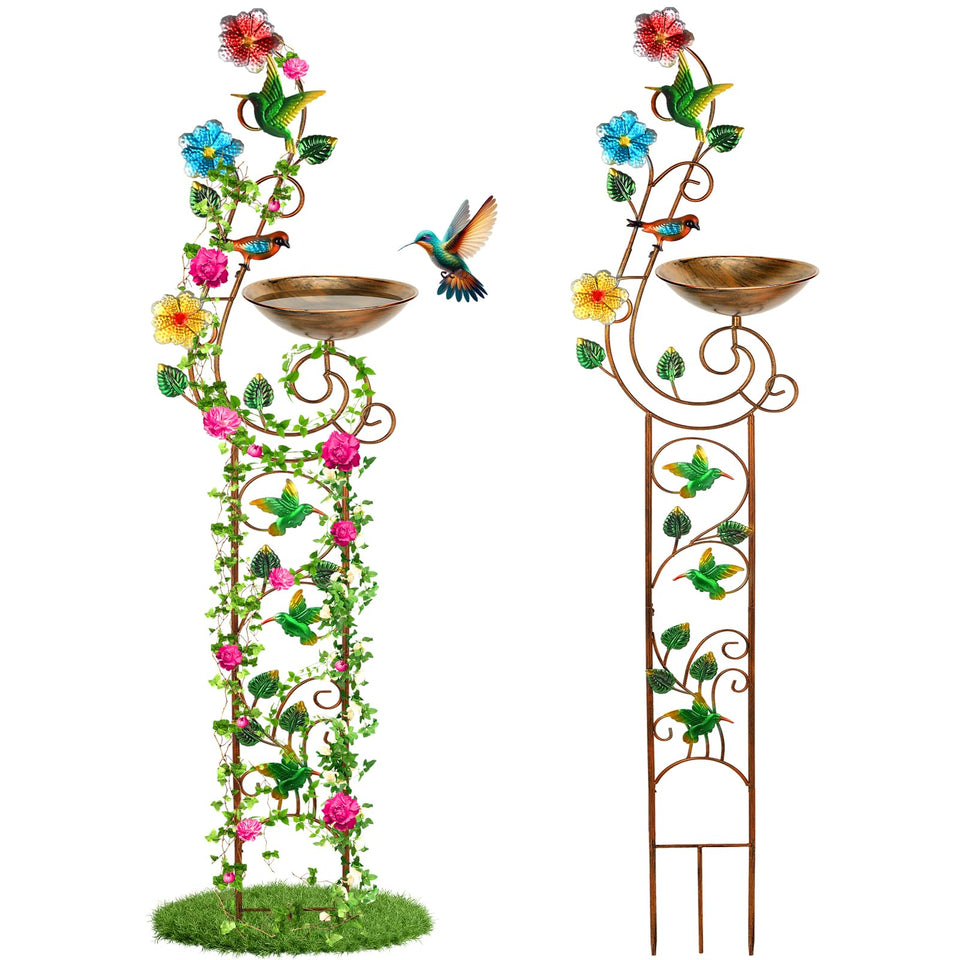 YADOOLIFE 57-inch bird bath with trellis attracts birds and supports vines.