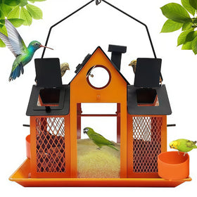 YADOOLIFE bird feeding station in metal orange, sturdy garden centerpiece.