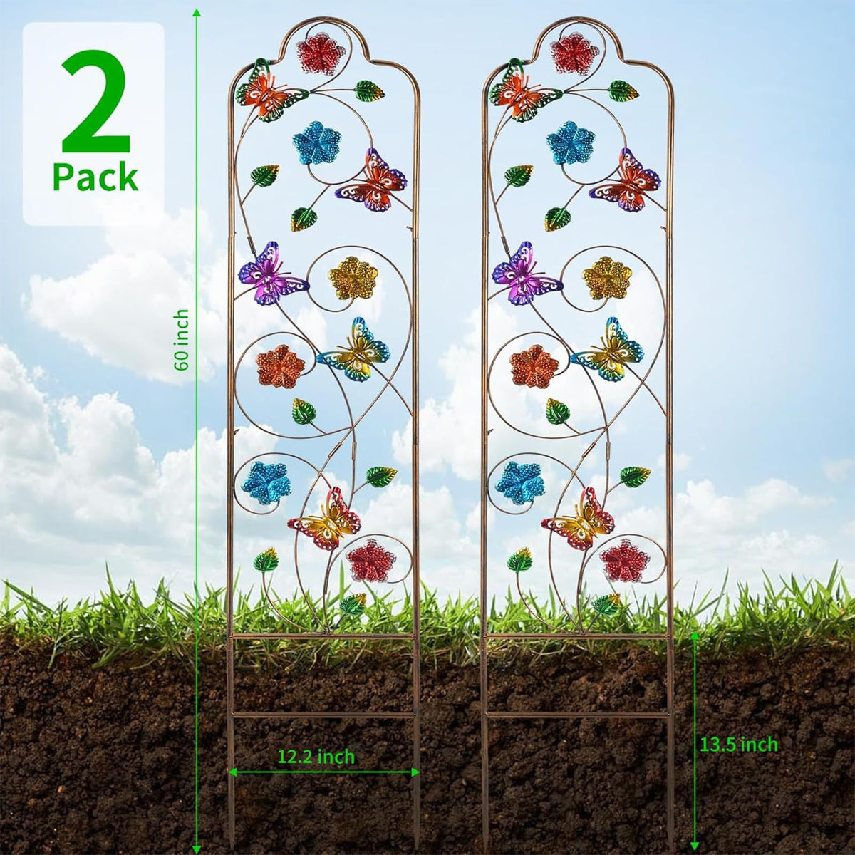YADOOLIFE 60-inch metal garden trellis stands tall for vertical blooms.