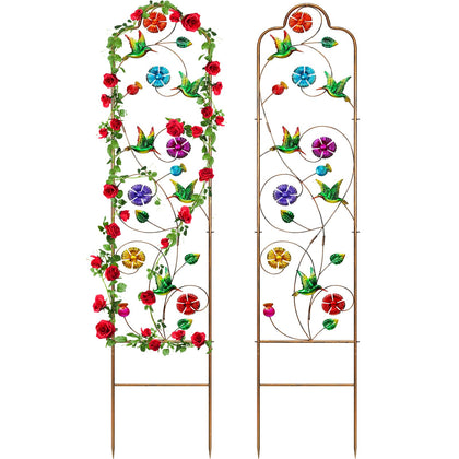 YADOOLIFE metal garden trellis arch with butterfly and hummingbird supports climbing plants.