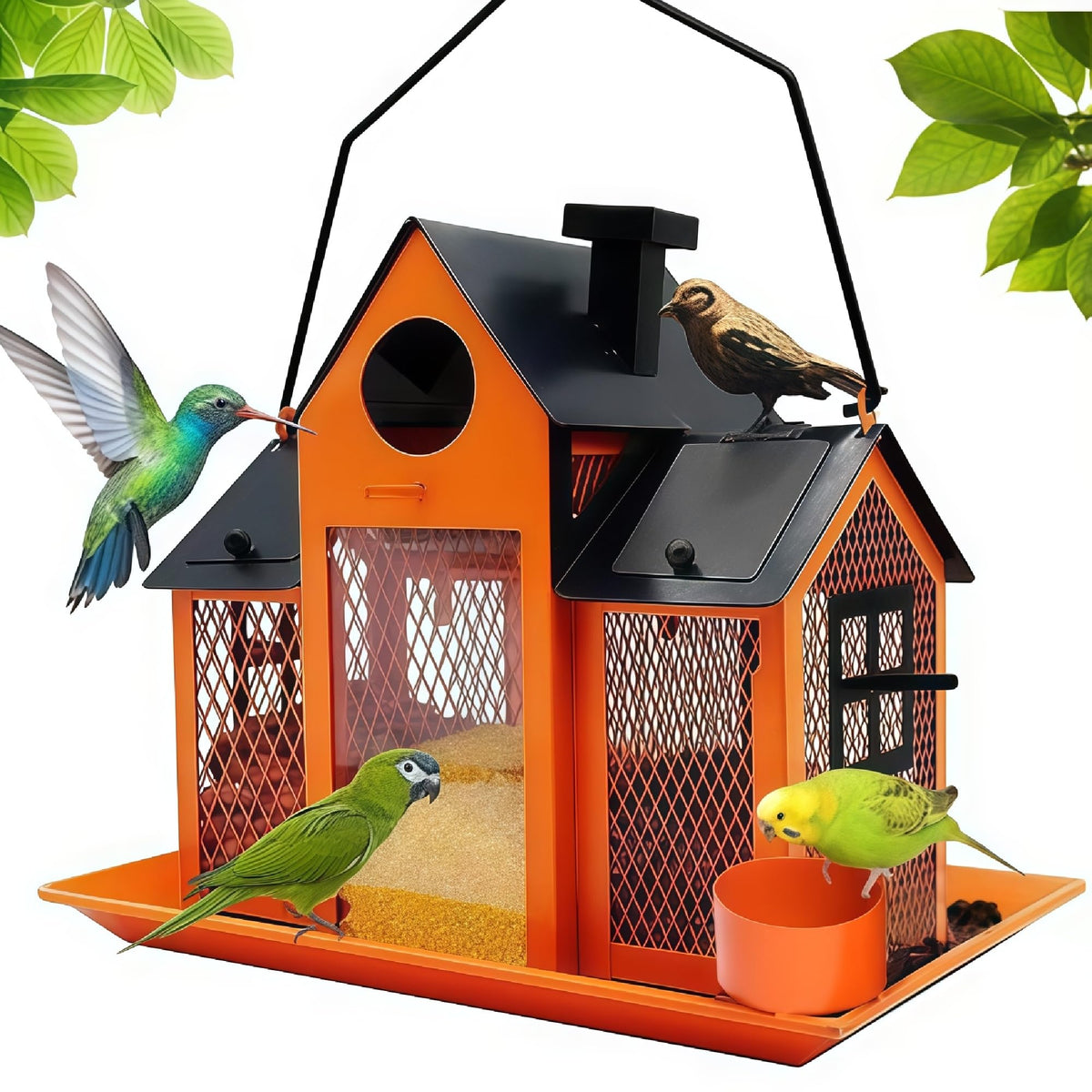 YADOOLIFE orange cardinal bird feeder outdoors, attracts diverse birds.