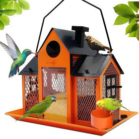 YADOOLIFE orange cardinal bird feeder outdoors, attracts diverse birds.