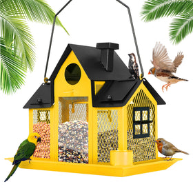 YADOOLIFE Solar Bird Feeder House outdoors attracts birds with 5-pound capacity.