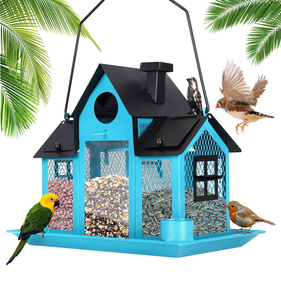 YADOOLIFE solar bird feeder outdoors with day feeding and night illumination.