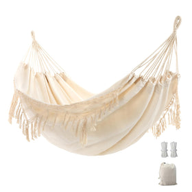YAERSI double boho hammock with tassels for cozy outdoor lounging