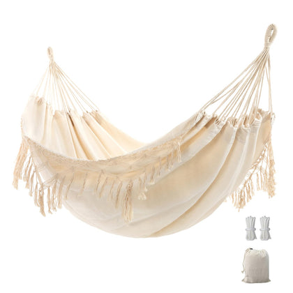 YAERSI double boho hammock with tassels for cozy outdoor lounging