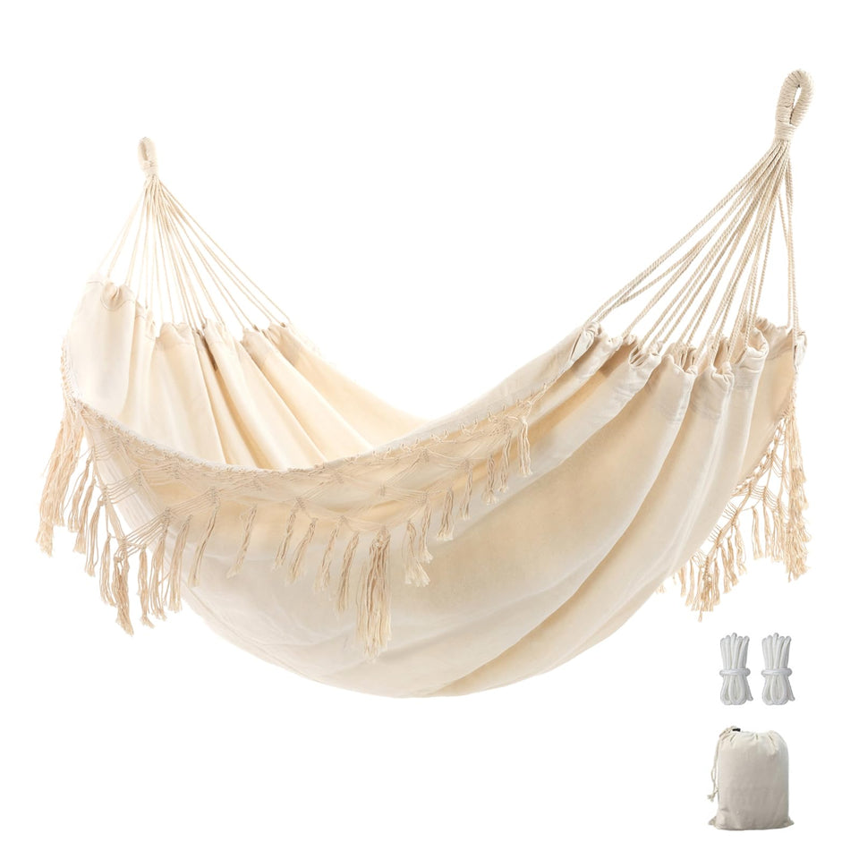 YAERSI double boho hammock with tassels for cozy outdoor lounging