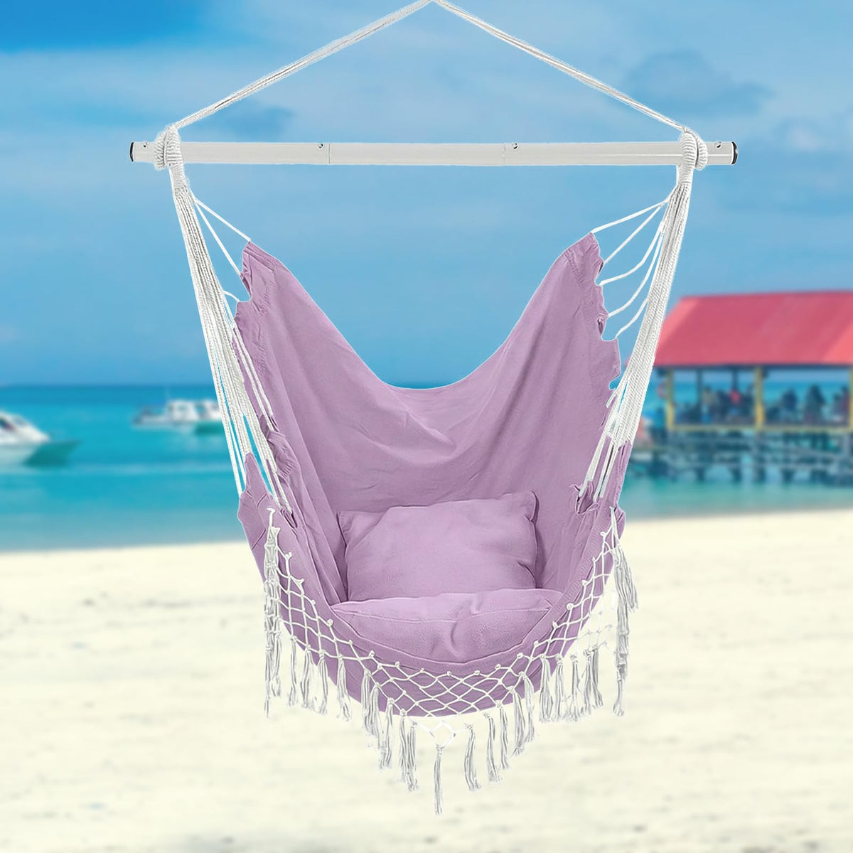 YAERSI Hammock Chair features a 39.3-inch metal rod for stable hanging
