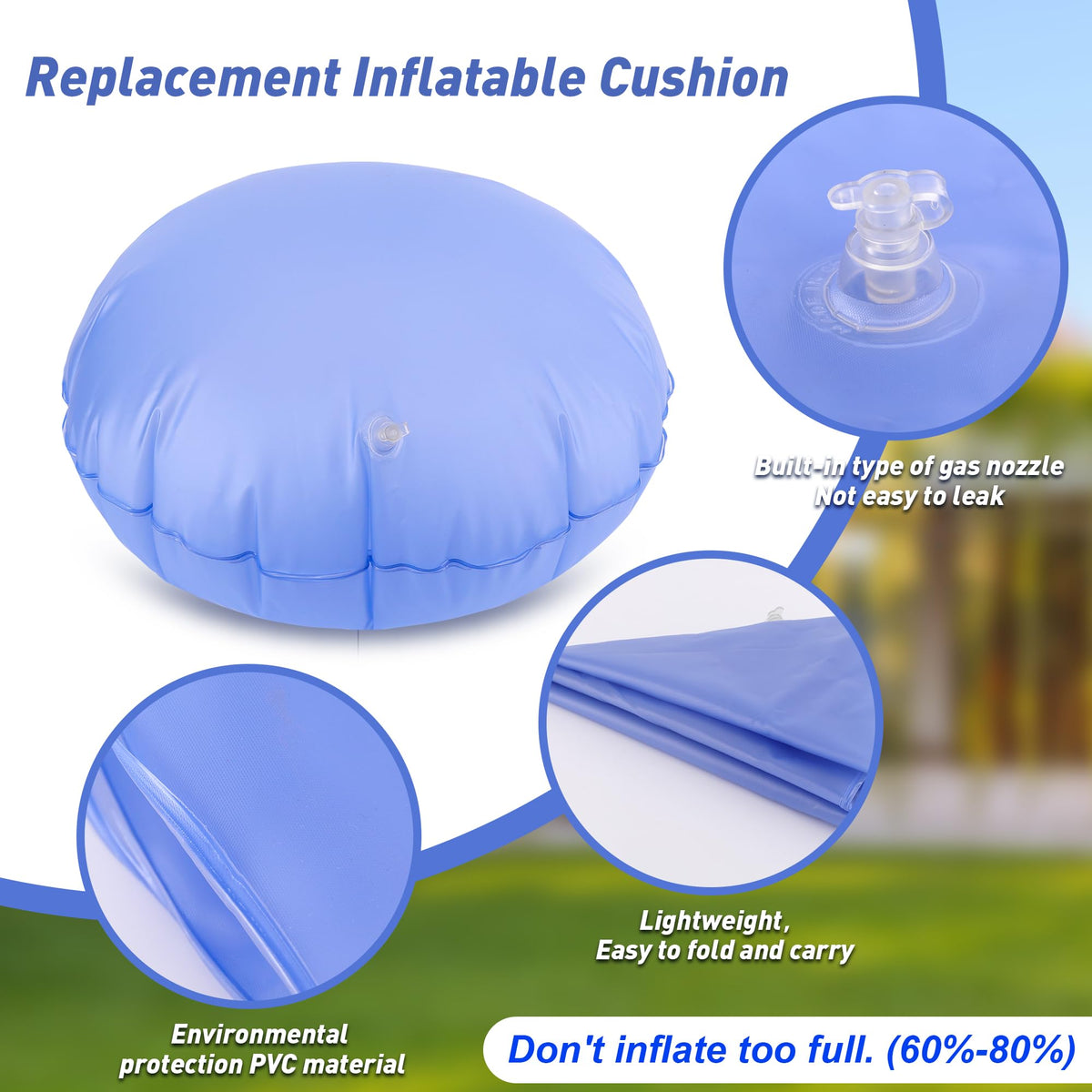 YAERSI Kids Pod Swing Cushion blue in-seat view shows secure fit and easy cushioning.