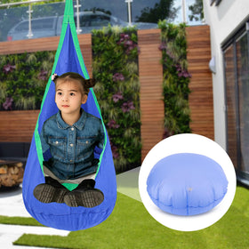 YAERSI Kids Pod Swing Cushion blue thickened PVC highlights durability and rip-resistance.