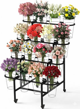 YAGEANNL 4-tier flower display stand showcases fresh blooms with an elegant multi-tier design.