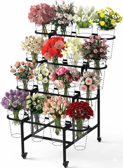 YAGEANNL 4-tier flower display stand showcases fresh blooms with an elegant multi-tier design.