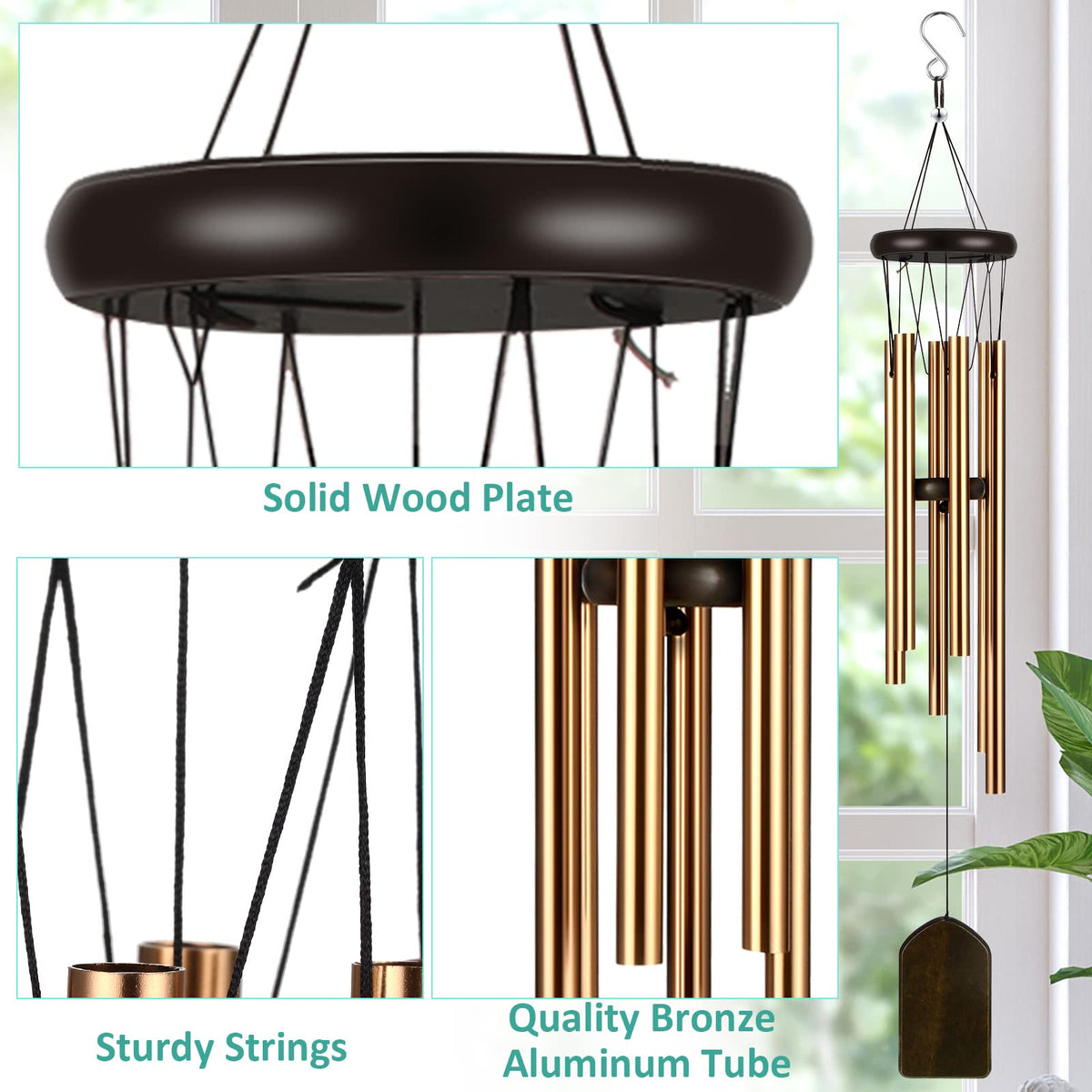 Yahenda bronze outdoor wind chimes for year-round rust-proof decoration.