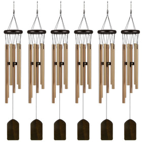 Yahenda wind chimes in garden display with six bronze tubes for serene outdoor ambience.