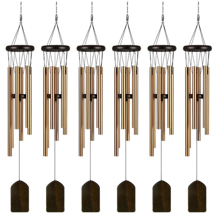 Yahenda wind chimes in garden display with six bronze tubes for serene outdoor ambience.