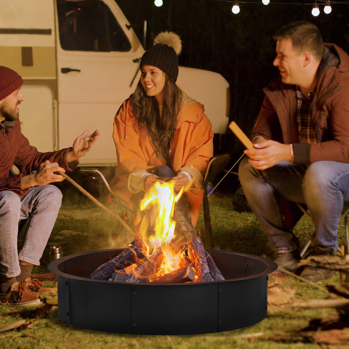 YAHKBTEN 36-39 inch fire pit ring dimensions highlight spacious wood placement.