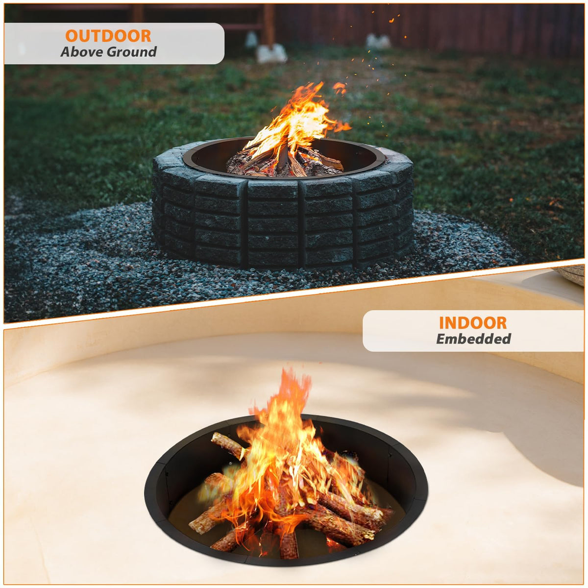 YAHKBTEN ample wood-space fire pit ring demonstrates practical campfire area.