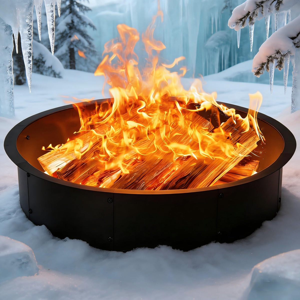 YAHKBTEN smokeless steel fire pit ring during assembly for easy outdoor setup.