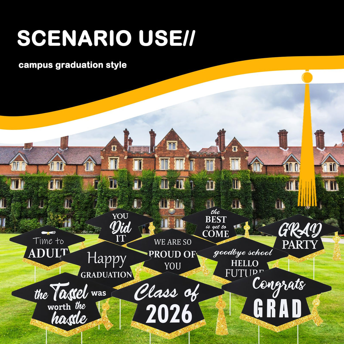 Yalikop congrats-grad yard sign collection for campus celebrations