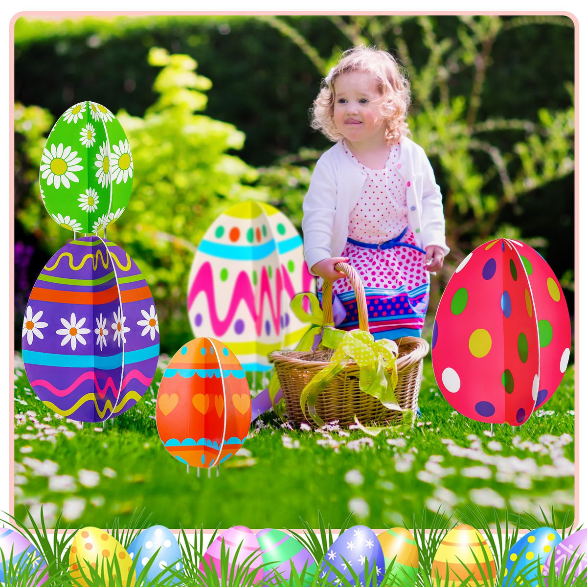 Yalikop double-sided Easter egg signs visible from multiple angles