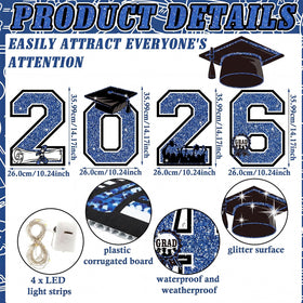 Yalikop graduation cap sign blue glow for standout photo moments