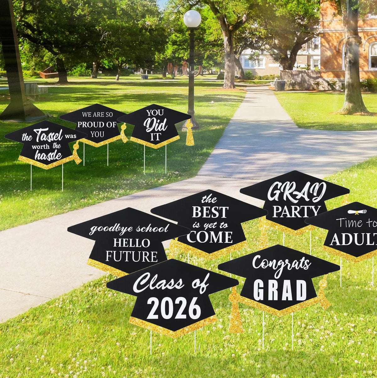 Yalikop graduation party yard decor set is simple to install