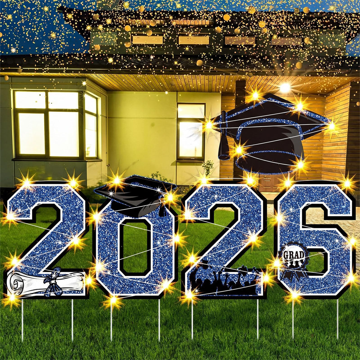 Yalikop blue yard sign enhances outdoor graduation ambiance