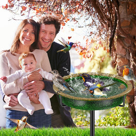 YALINKA 38in metal bird bath green bowl-removable enables easy cleaning and refilling