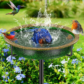 YALINKA 38in metal bird bath green patio-decor adds garden charm to outdoor spaces