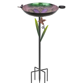 YALINKA 41.5-inch metal bird bath with detachable stake base for sturdy outdoor use.