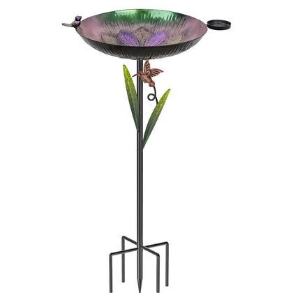 YALINKA 41.5-inch metal bird bath with detachable stake base for sturdy outdoor use.
