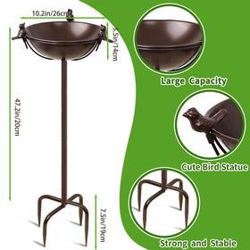 YALINKA birdbath metal stake setup stabilizes the decor against wind.