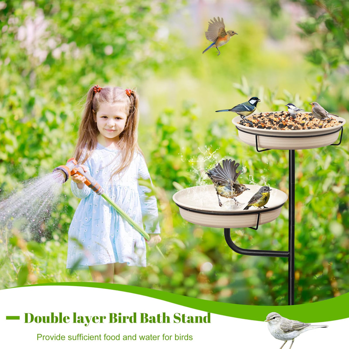 YALINKA two-in-one bird bath and feeder supports birds simultaneously
