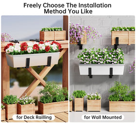 Y&M rail-mounted planter bracket installed on a fence for versatile outdoor display.