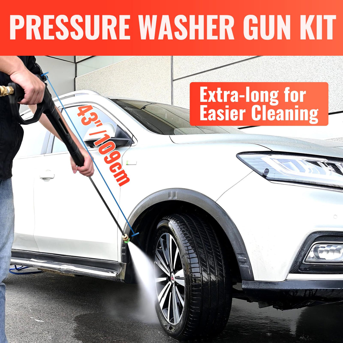 YAMATIC 43-inch extension wand extends reach to high or tight spaces.
