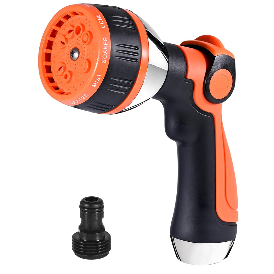 YAMATIC garden hose nozzle with 10 adjustable patterns for precise watering.