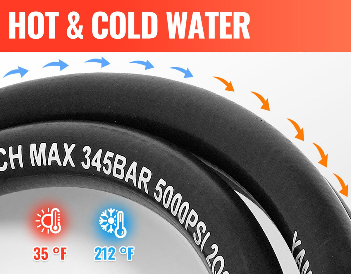 YAMATIC hot and cold water compatible hose for versatile cleaning tasks.