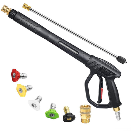 YAMATIC pressure washer gun with swivel head for smooth operation and tangle-free hoses.