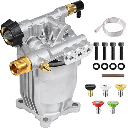 YAMATIC pressure washer pump horizontal 3-4 shaft front view showing sturdy design for home cleaning