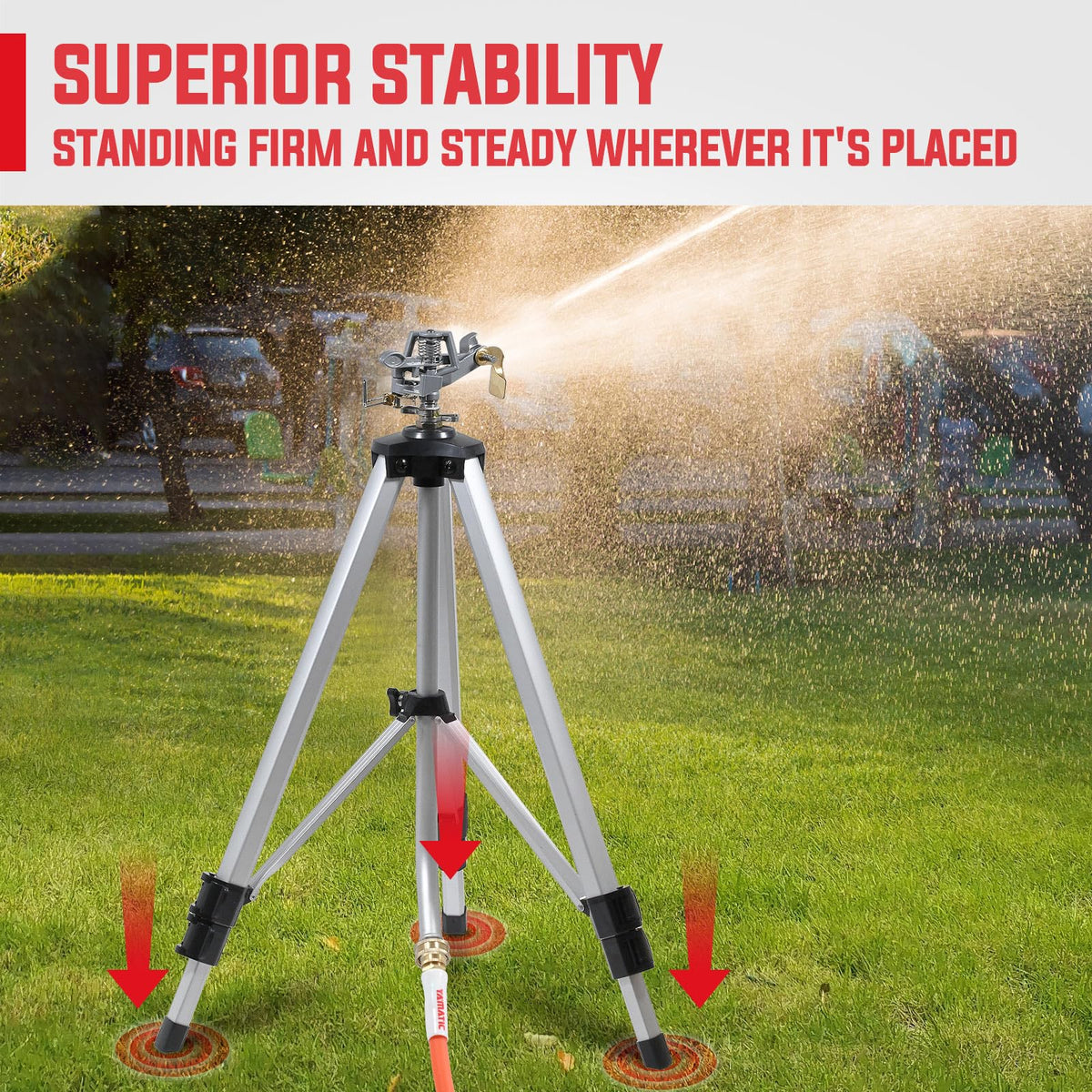 YAMATIC rotary sprinkler head delivering even coverage at low pressure