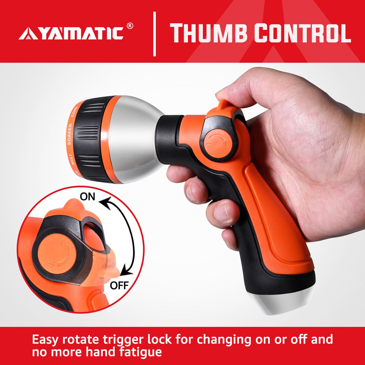 YAMATIC nozzle with soft-grip ergonomic handle for comfortable use.
