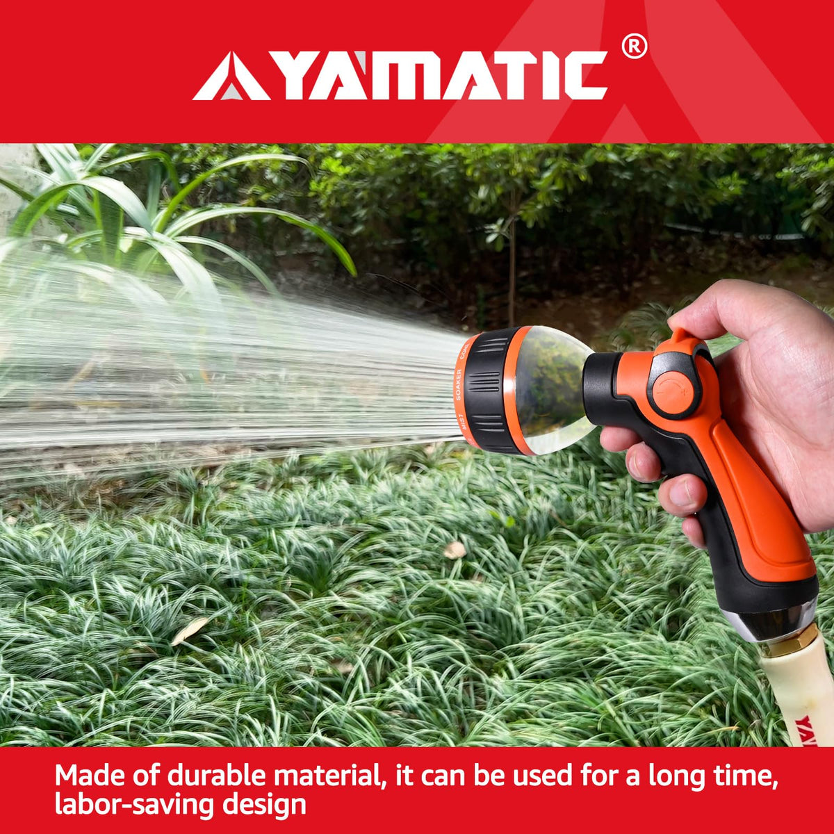 YAMATIC thumb-control design enables quick water flow adjustments.